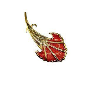 Vintage Givenchy Red Enamel Gold Flower Brooch Pin Statement Floral Brooch